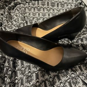 Franco Sarto wedge black leather heels- size 6